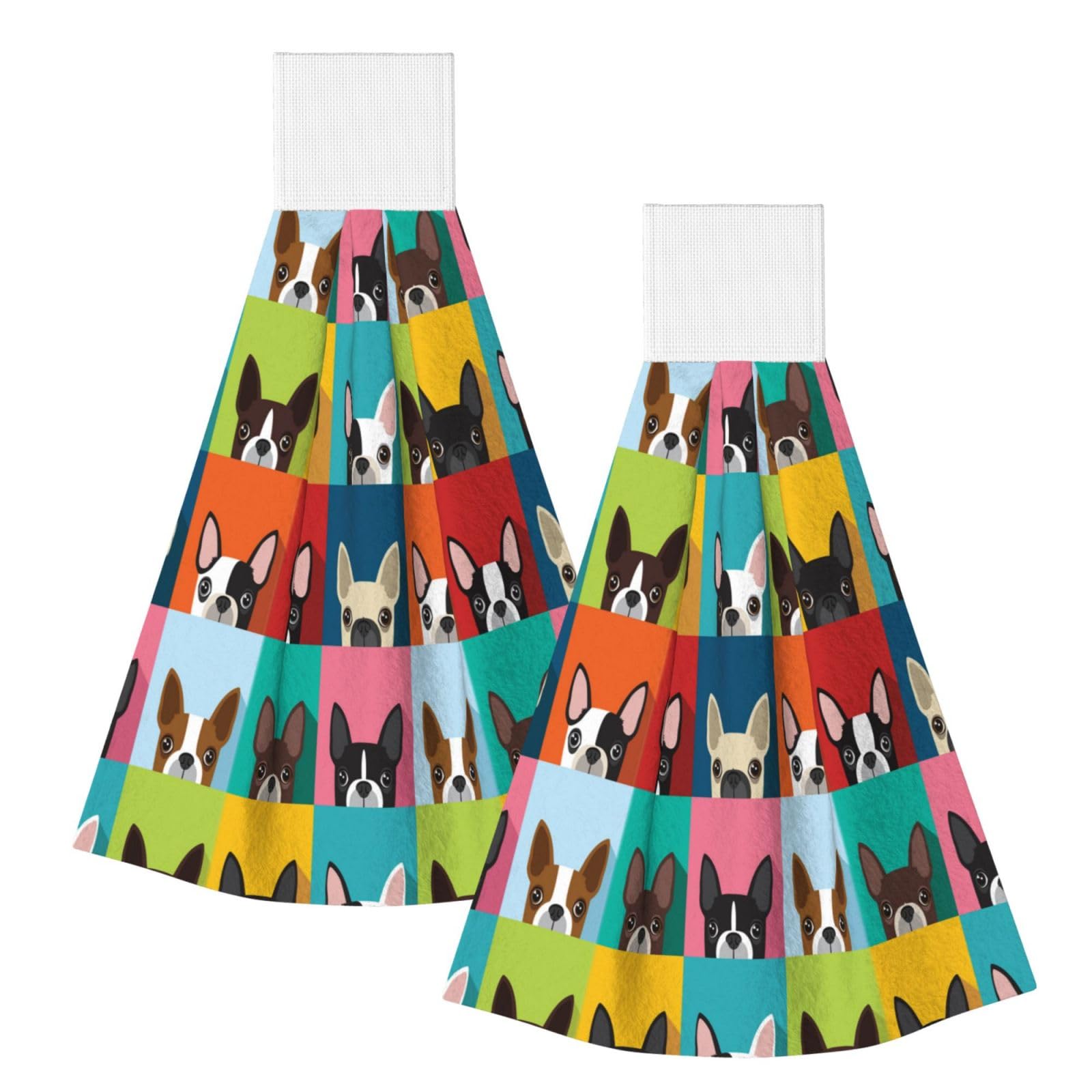 DOPKLNA Boston Terrier Dog, 2 Pcs Hanging Coral Fiber Hand Towels for Bathroom, Absorbent Kitchen Towels