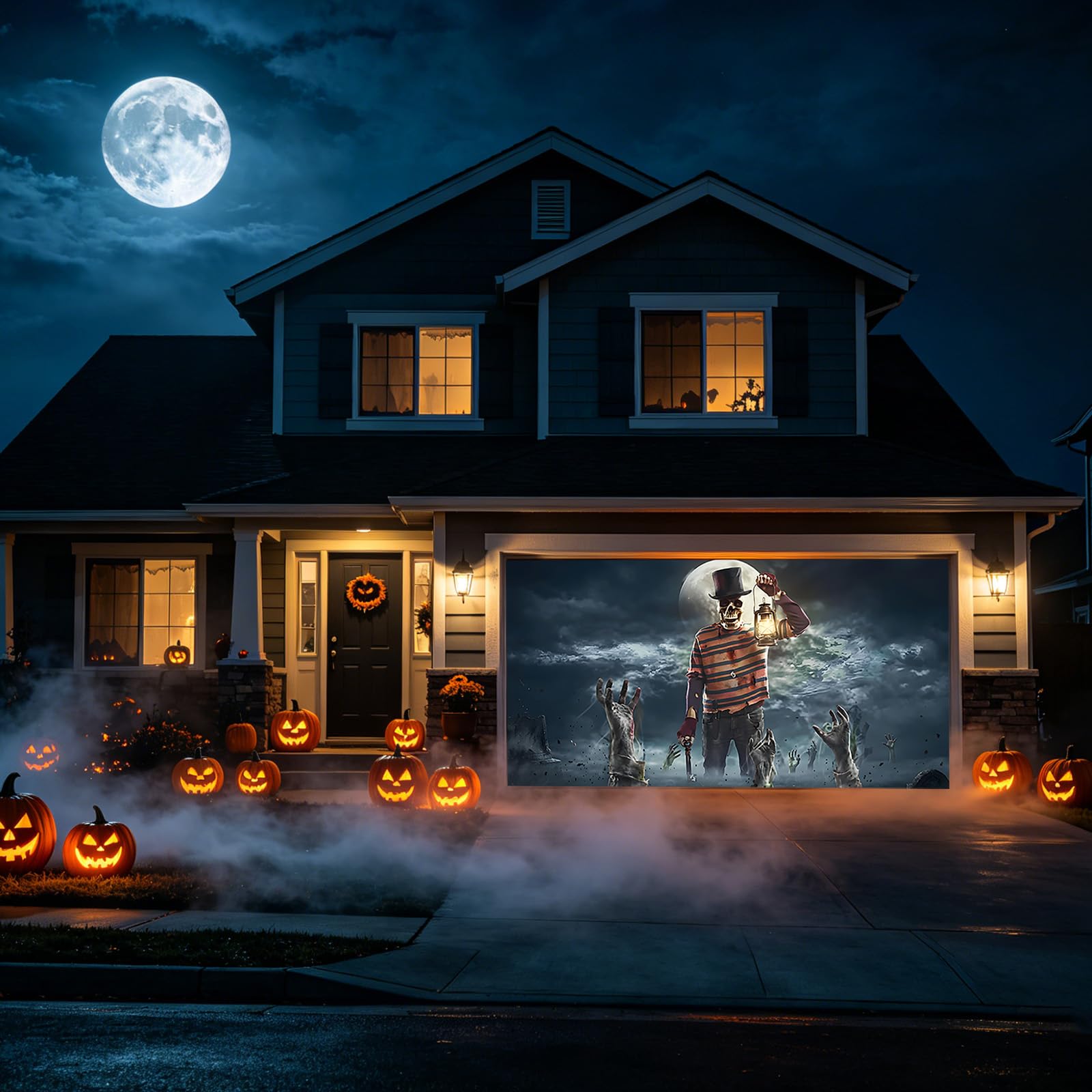 Halloween horror dekoracja domu, na imprezę, tło zewnętrzne