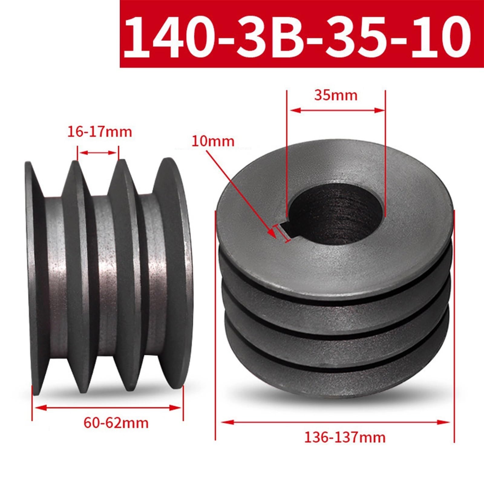 Żeliwne koło pasowe trapezowe typu B 3 rowki 140 mm (35-10)