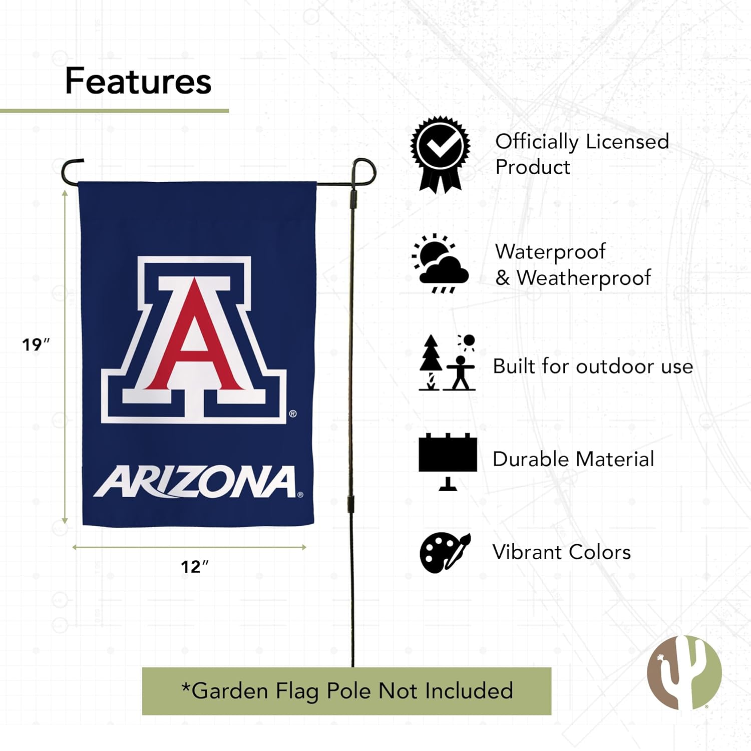 Desert Cactus University of Arizona UA Garden Flag – 19 x 12 inch Arizona Wildcats Banner, For Outdoor Display and Events (Design C) - Image 4