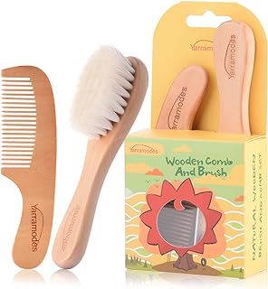 YarraModes Baby Goat Hair Brush and Comb Set for Newborns & Toddlers| Eco-Friendly Safe Brush | Natural Wooden Comb | Soft Bristles for Cradle Cap | Perfect Baby Shower and Registry Gift