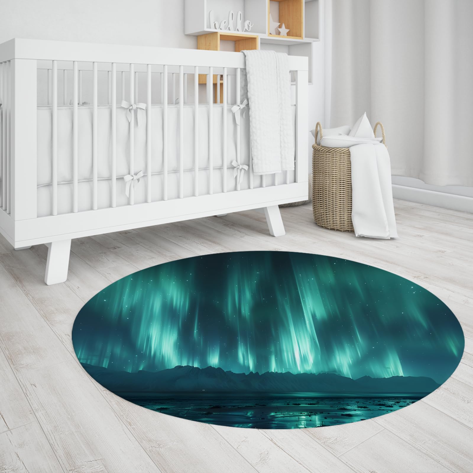 Tapis rond aurores boréales, une décoration nature élégante pour votre salon