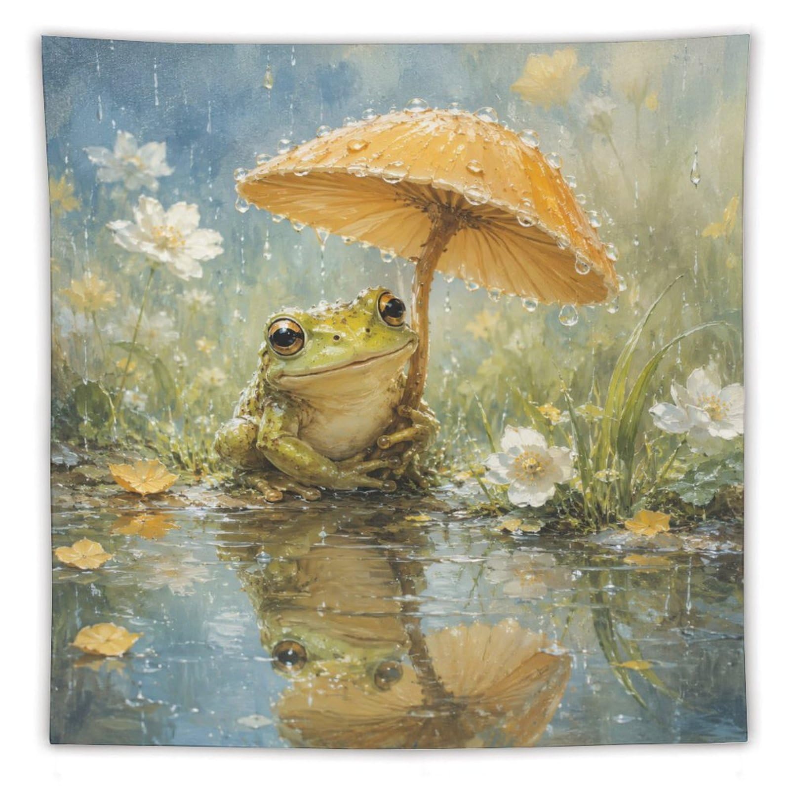 H3B8U2Y5 Umbrella Frog Wildflower Wall Tapestry, Ukiyo-e, Sofa Area