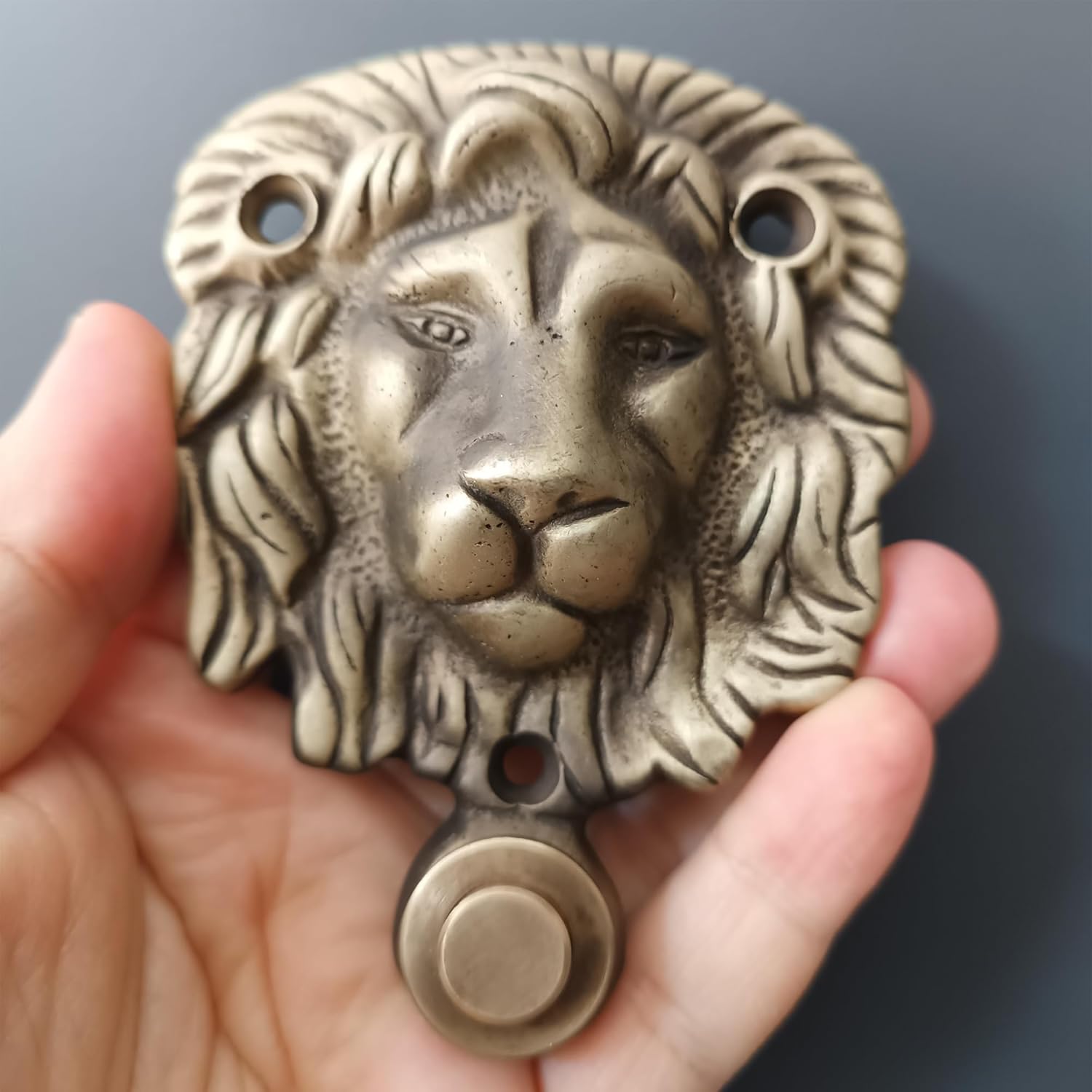 Brass Wired Doorbell Button,Lion Head Design, Decorative Hardwired Door Bell Push for Traditional Entrances (Antique Bronze)