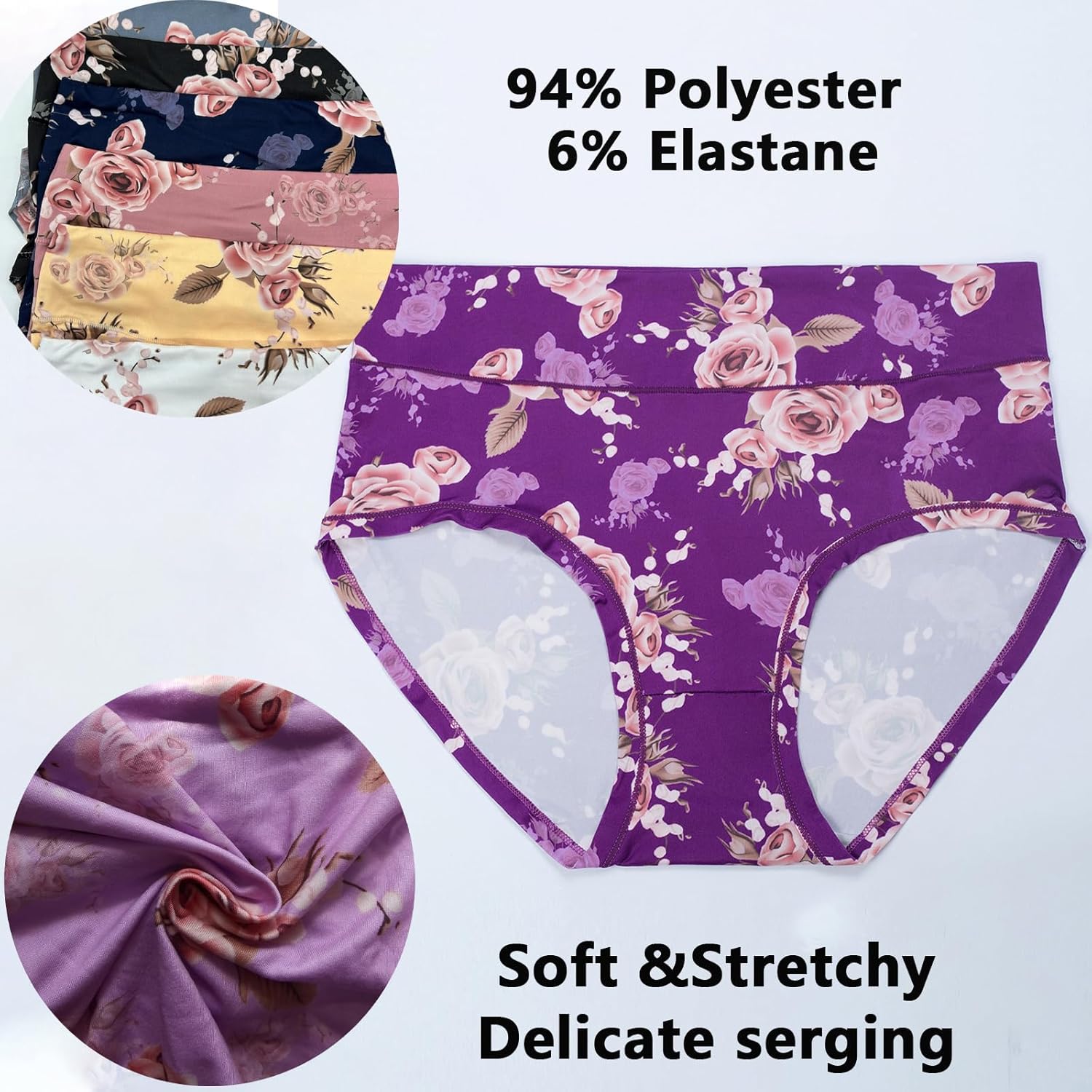 Women's Briefs Underwear Plus Size Panties Floral Print 5 Pack Briefs Plus Underwear Ladies Panty Multipack - Image 6