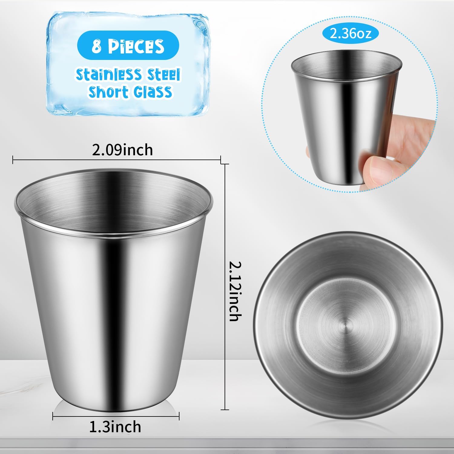 8 Pcs Stainless Steel Shot Glasses, 2.36 Ounce Metal Shot Glass, Small Reusable Unbreakable Silver Shot Cups Barware Drinking Vessel Tumbler for Bar Home Restaurant Travel - Image 2