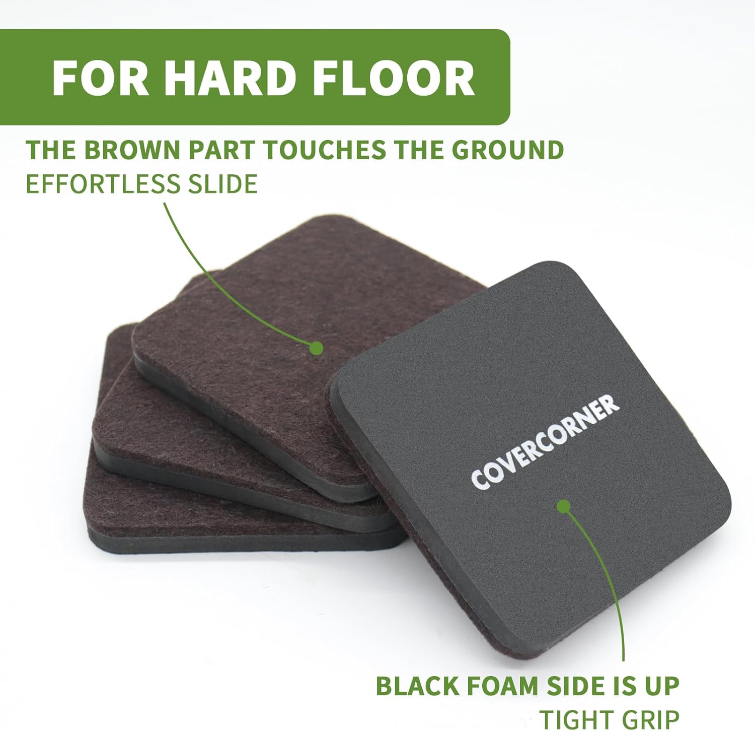 Felt Furniture Sliders for Hardwood Floors 8 PCS - 3 1/2 Inch Square Moving Slider - Heavy Duty Felt Movers Chair Legs Protectors - Brown
