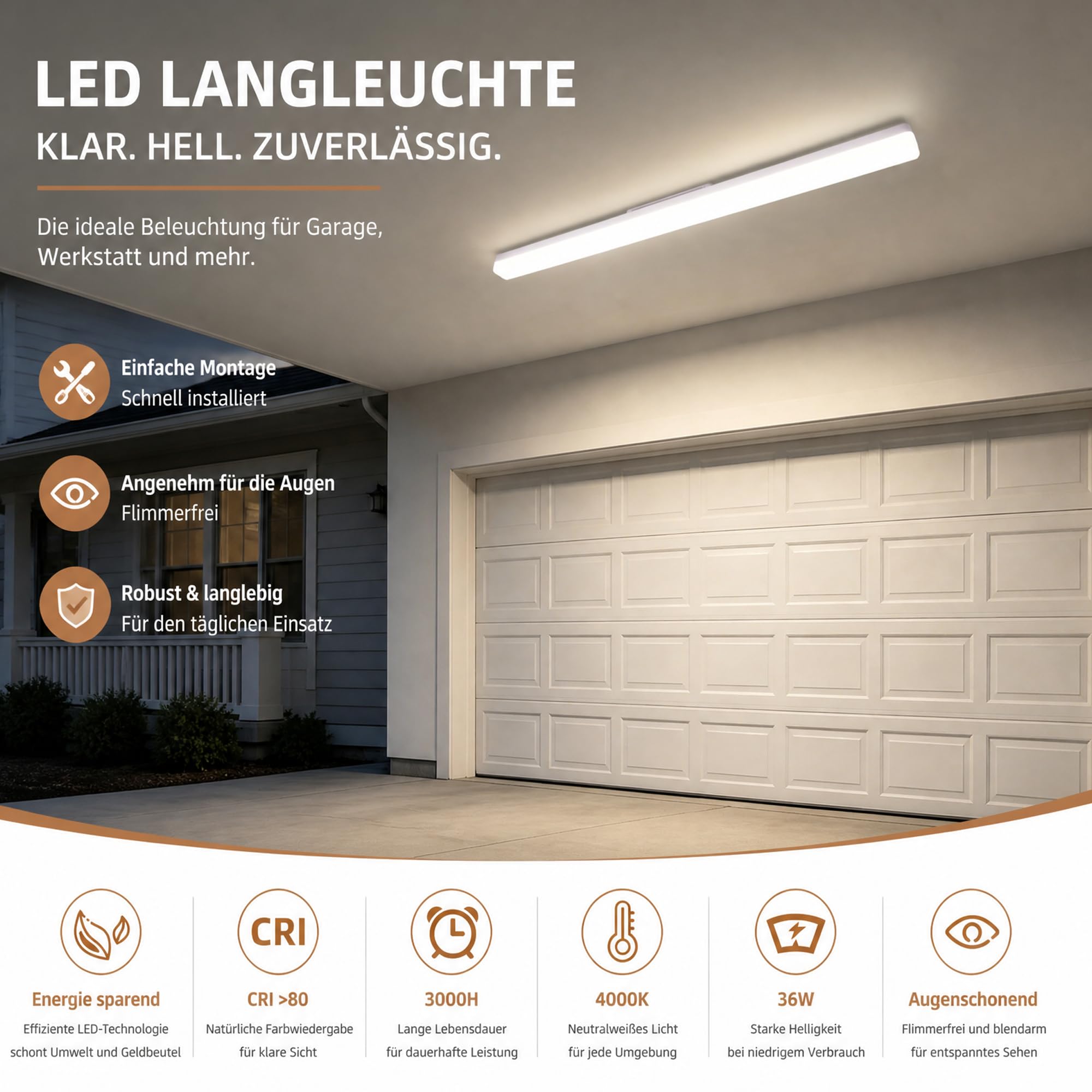 CBJKTX Plafoniera a LED da soffitto Lampada da Soffitto bianco naturale - | Moderni 36W Pannello Luce Lampada da parete 4000K Illuminazione interni per garage camera letto corridoio cucina - 90CM