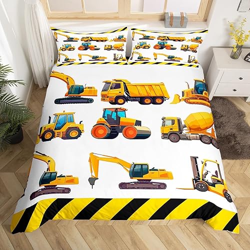 Erosebridal Funda de edredón de excavadora para niños, juego de ropa de cama de construcción de tractor de dibujos animados para niños y