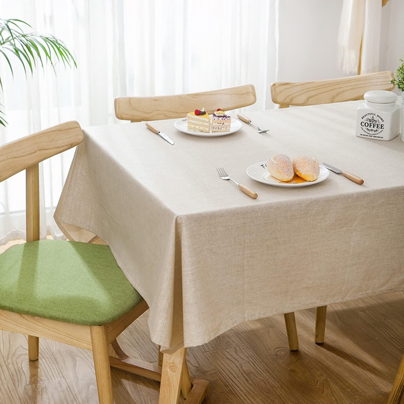 Beżowy prostokątny obrus 51 W x 86 L cm, lniany jednokolorowy, nowoczesny obrus do salonu