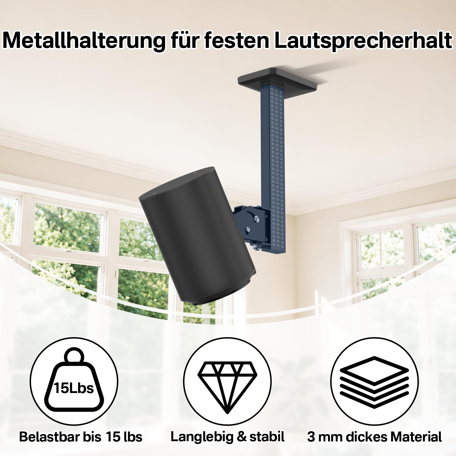 Supporto da soffitto per altoparlanti Sonos Era 100 / Era 100 SL - Inclinazione regolabile +15°/-30° e orientabile ±90° per Sonos Era 100 Staffa di supporto da soffitto per un suono migliorato