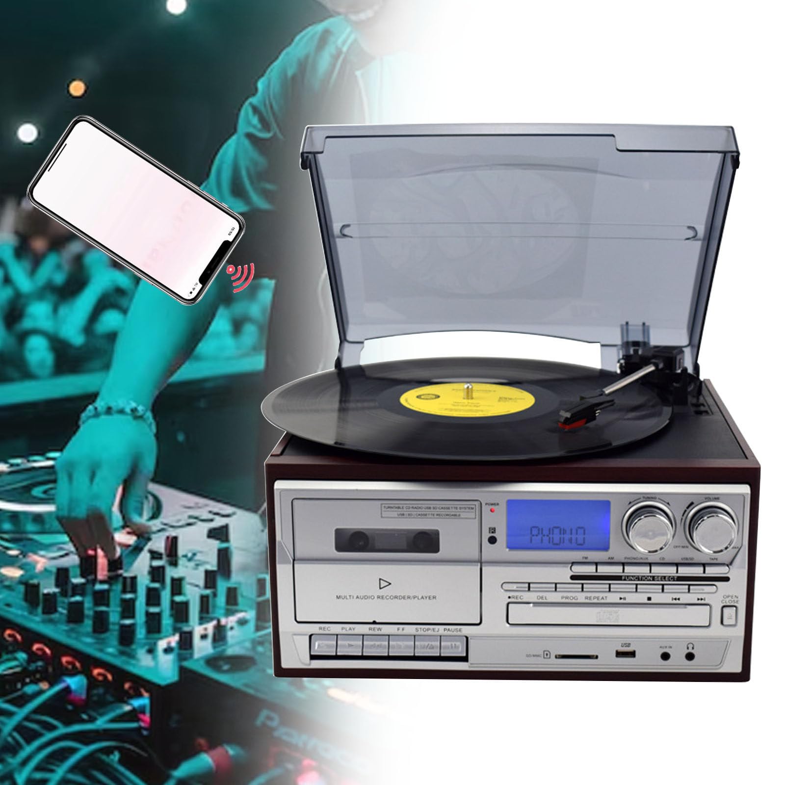 Platine Vinyle, Platine à 3 Vitesses EntraîNéE par Courroie, Tourne-Disques Vintage, Haut-Parleurs StéRéO IntéGréS/CD, Radio NuméRique Am/FM, Lecteurs De Cassettes De Lecture RéTro,Silver