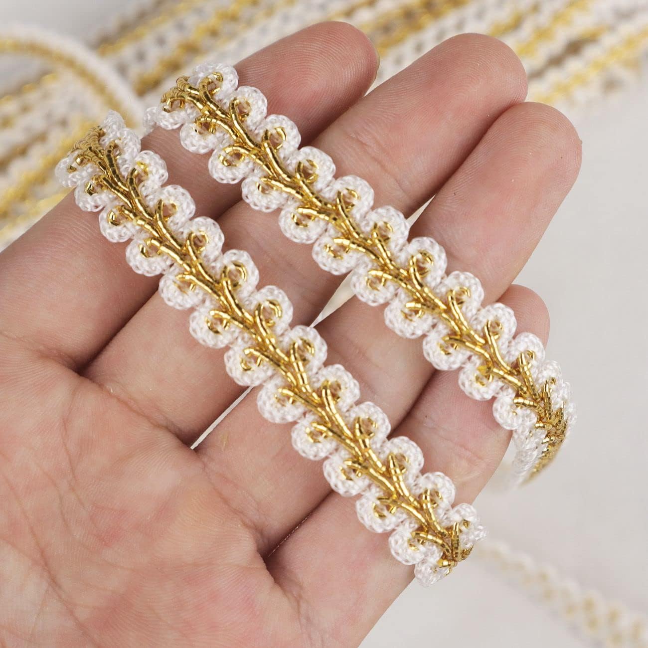 Braid Gimp Trim 1/2 Inch Braided Cord Scalloped Edge Braid Rick Rack Trim for Sewing, Pillows, Home Curtain (10 Yards, White Gold) : Arts, Crafts & Sewing