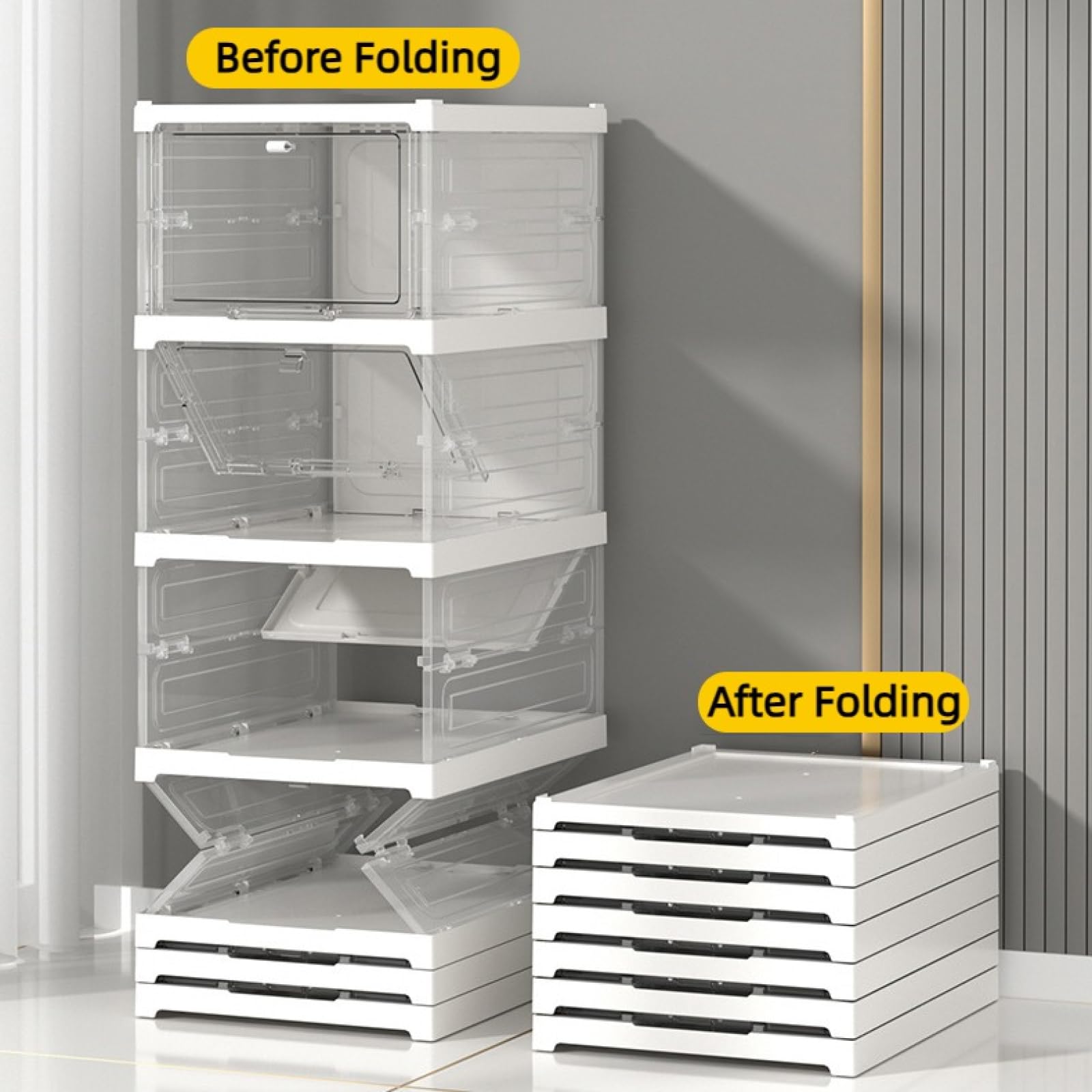 OWKAY Pieghevole integrato Scarpiera Organizzatore e Scatole di Immagazzinaggio Cabinet Trasparente Visibile Installazione Libera Rack