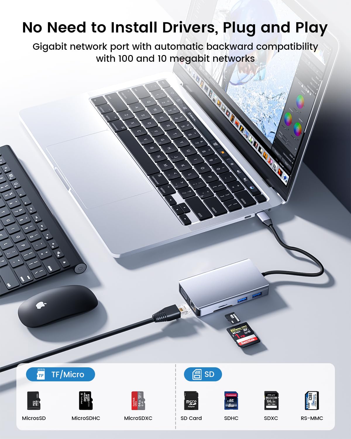 Docking Station USB-C 10 In 1 – Hub Con Ethernet RJ45, HDMI 4K, USB 3.0, PD 100W, Lettore SD, Alluminio, Per Laptop