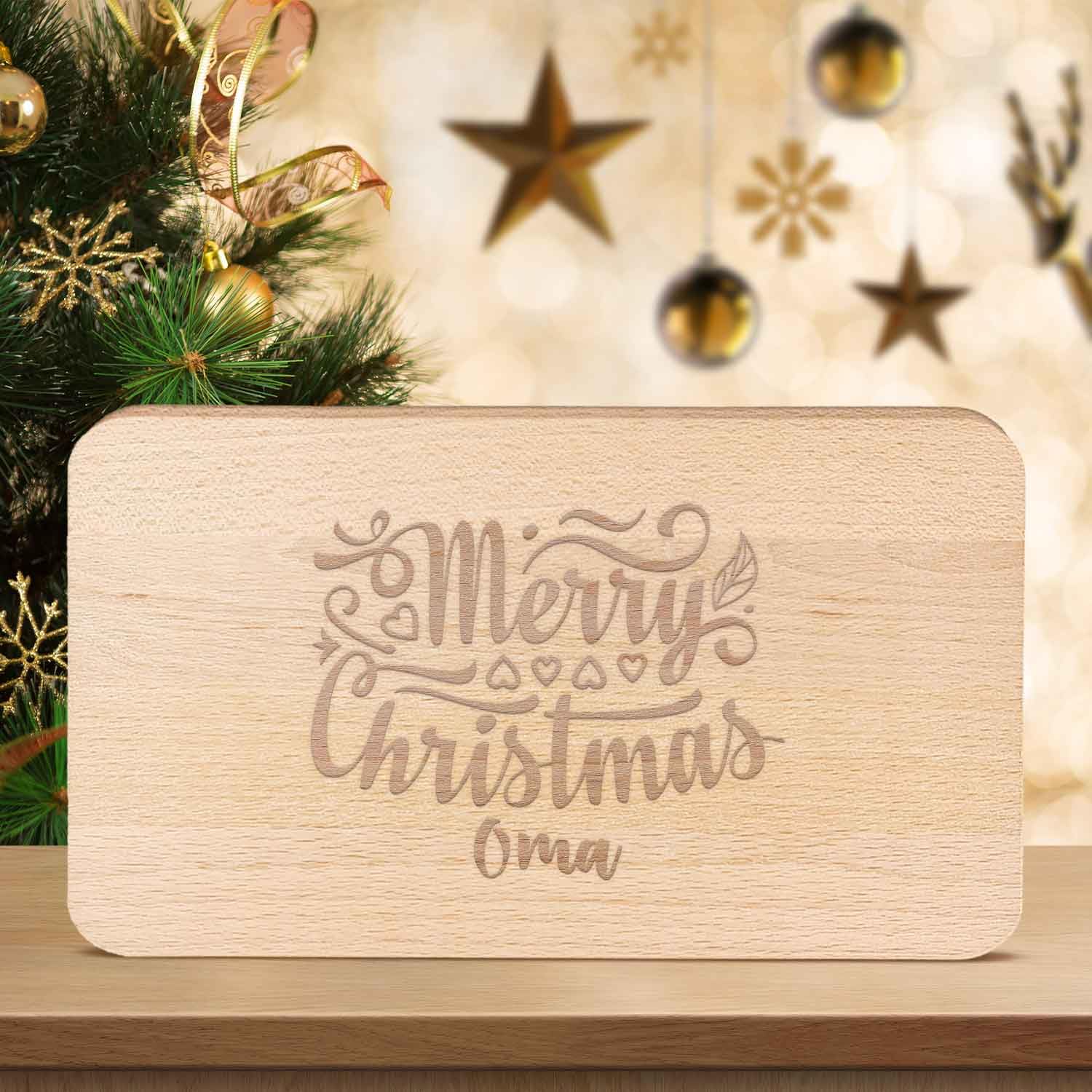 Planche à Découper Bois Noël - 25x17 Cm - Gravée 'Merry Christmas' - Déco Et Pratique Pour Les Fêtes