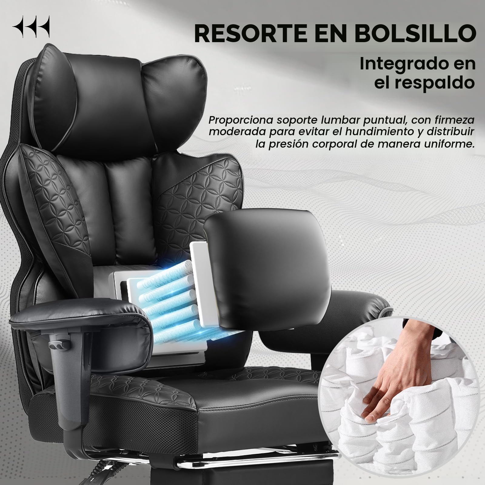 COMHOMA - Silla de oficina de 150 kg, silla de juego, sillas de juego ergonómicas con asiento ancho, silla de respaldo alto de piel, apoyabrazos ajustables, soporte lumbar con muelles ensacados