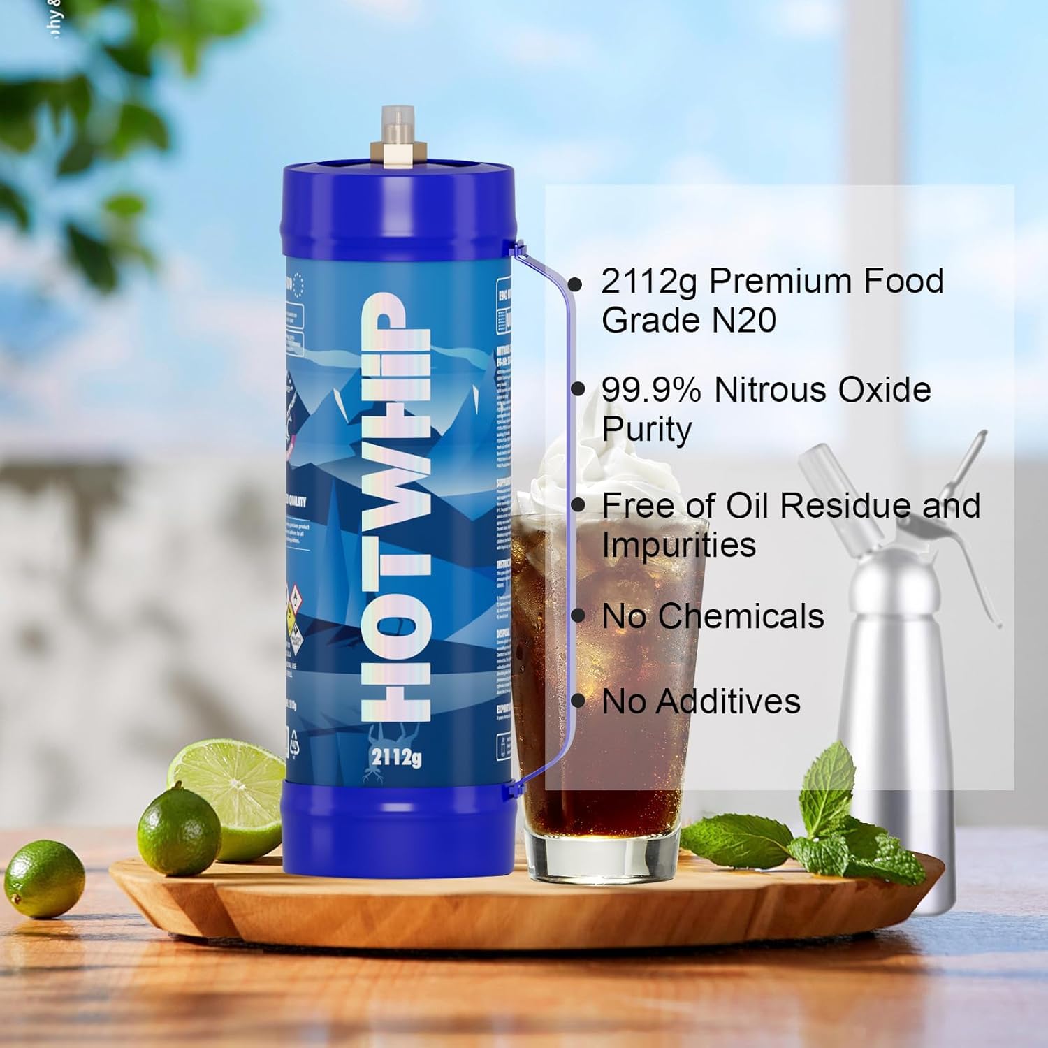 Hotwhip Whipped Cream Charger 3.3L 2112G Cream Charger Whipped Cream Dispenser Food Grade Tank 2112g×6 Original Flavor