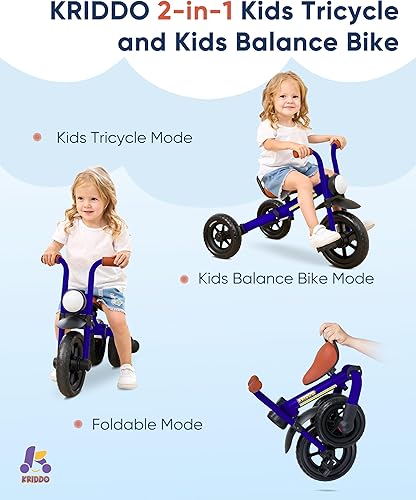 Miniatura 2 de KRIDDO Bicicleta de equilibrio 2 en 1 para niños y triciclo para niños de 2 a 5 años, bicicleta de equilibrio para niños pequeños con pedales