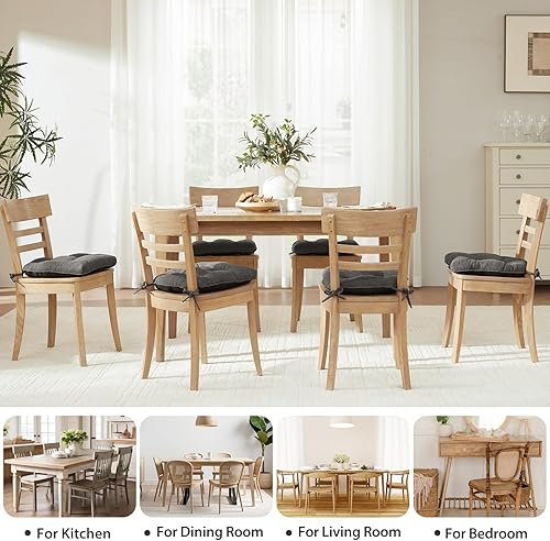 Miniatura 2 de Juego de 6 cojines para sillas de comedor, almohadillas para sillas de cocina de 16.5 x 15.5 pulgadas con espuma viscoelástica, parte inferior