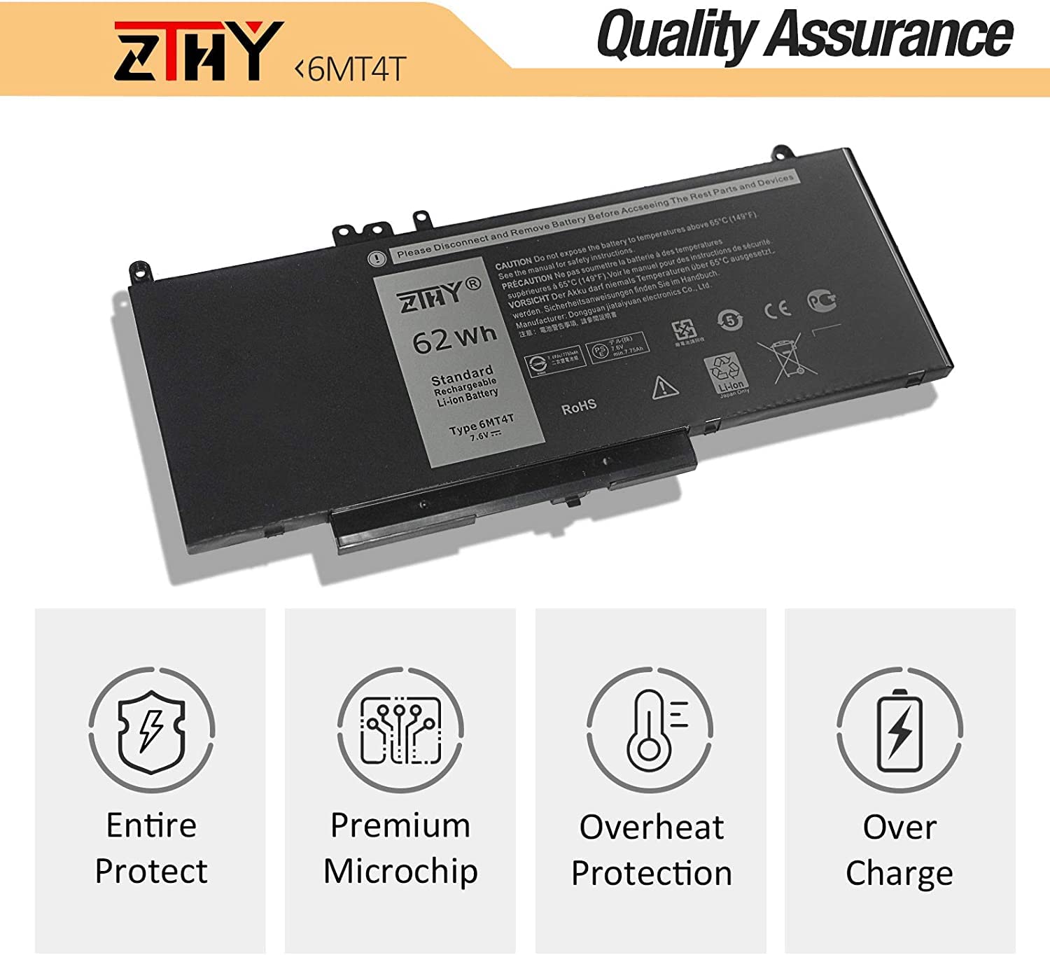Batterie 62Wh 6MT4T Pour Dell Latitude E5470/E5570/E5270 & Precision 3510 - Li-Polymère - 4