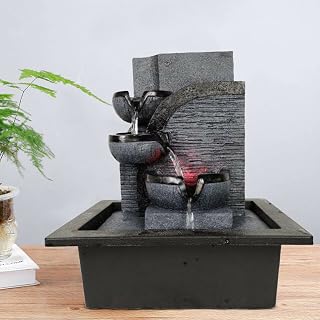 Arte Resina Agua Fluida Fuente de Habitación Cascada Paisaje Acuático Feng Shui Ornamento para Interior Hogar Oficina Escritorio Decoración