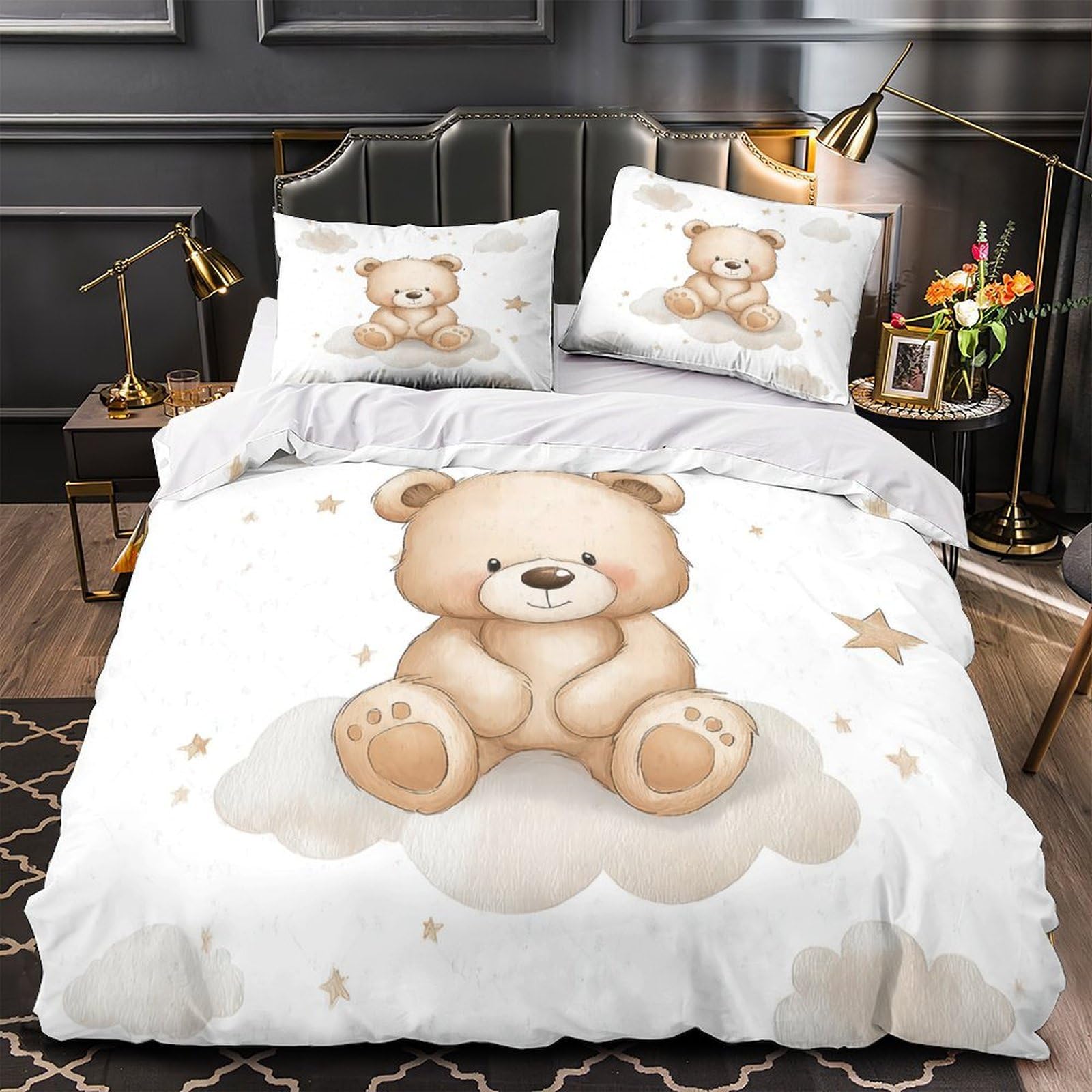 Housse de couette 260x220cm infroissable entretien facile pour lit Super King d'adolescent