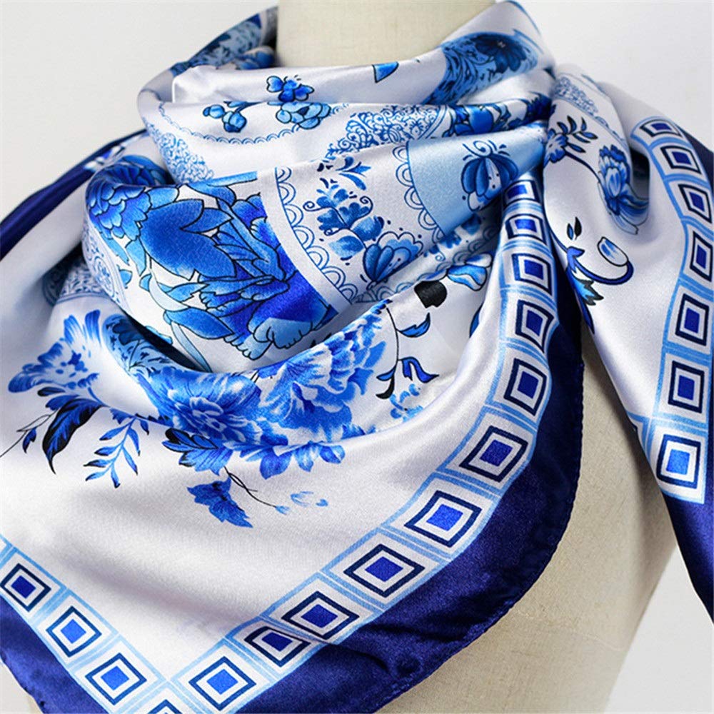 Pañuelo Cuadrado Grande para el Cuello, 2 Unidades, de Seda, de satén, imitación Seda, Estampado, Suave y Ligero (Azul 90)