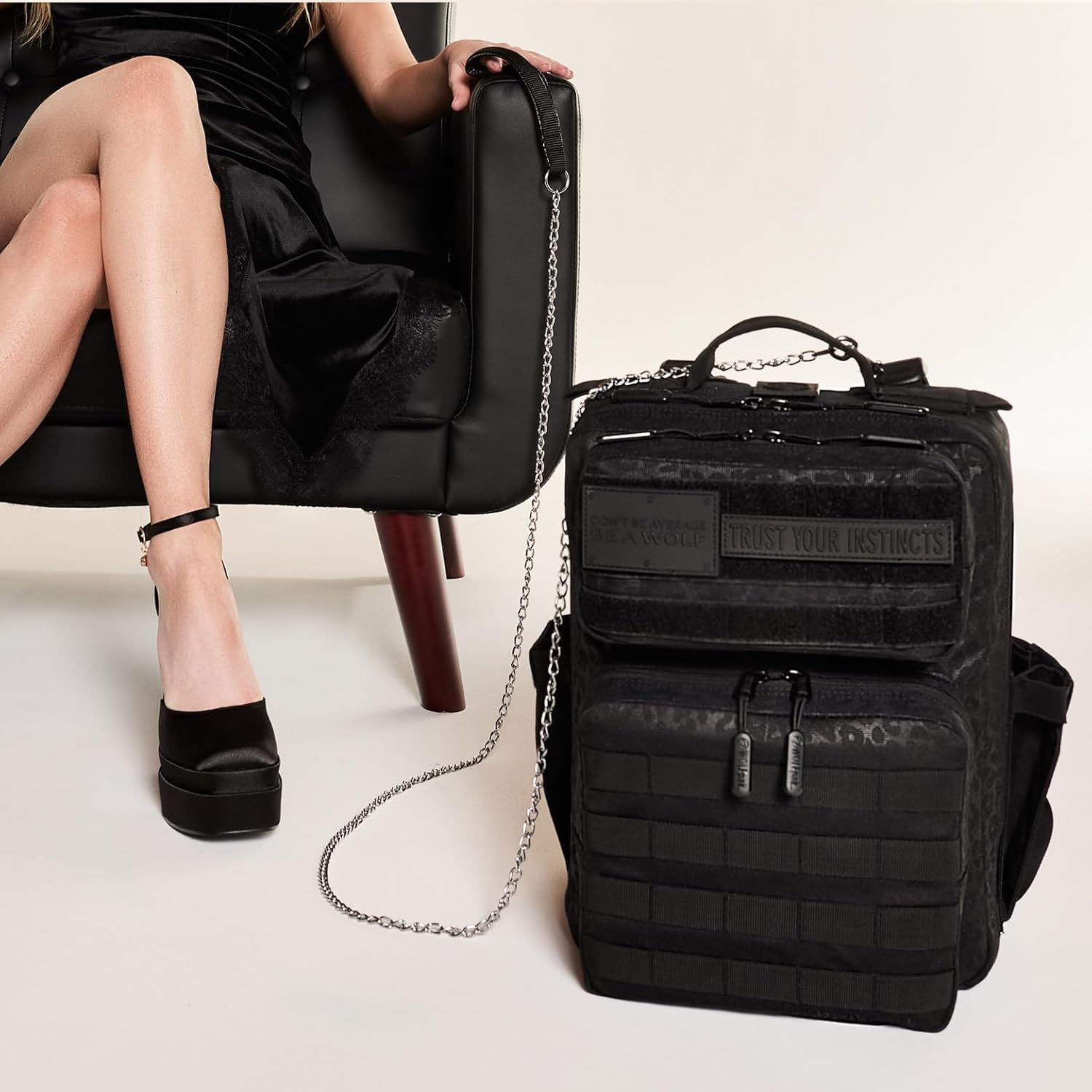 WOLFpak 15L Slim Tactical Gym Backpack (Black Leopard) Durable 1000D Waterproof Oxford Material | Minimalist Daypack w/Laptop Pocket & Dual Cup Holders |