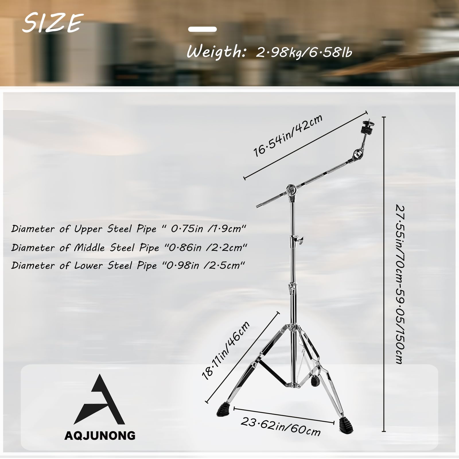 Beckenständer, Doppelstrebiger Galgen-Beckenständer zur Montage von Crash-, Ride- und Splash-Becken, verstellbare Höhe 74,9 cm bis 149,9 cm (AQ-SCS-X03)