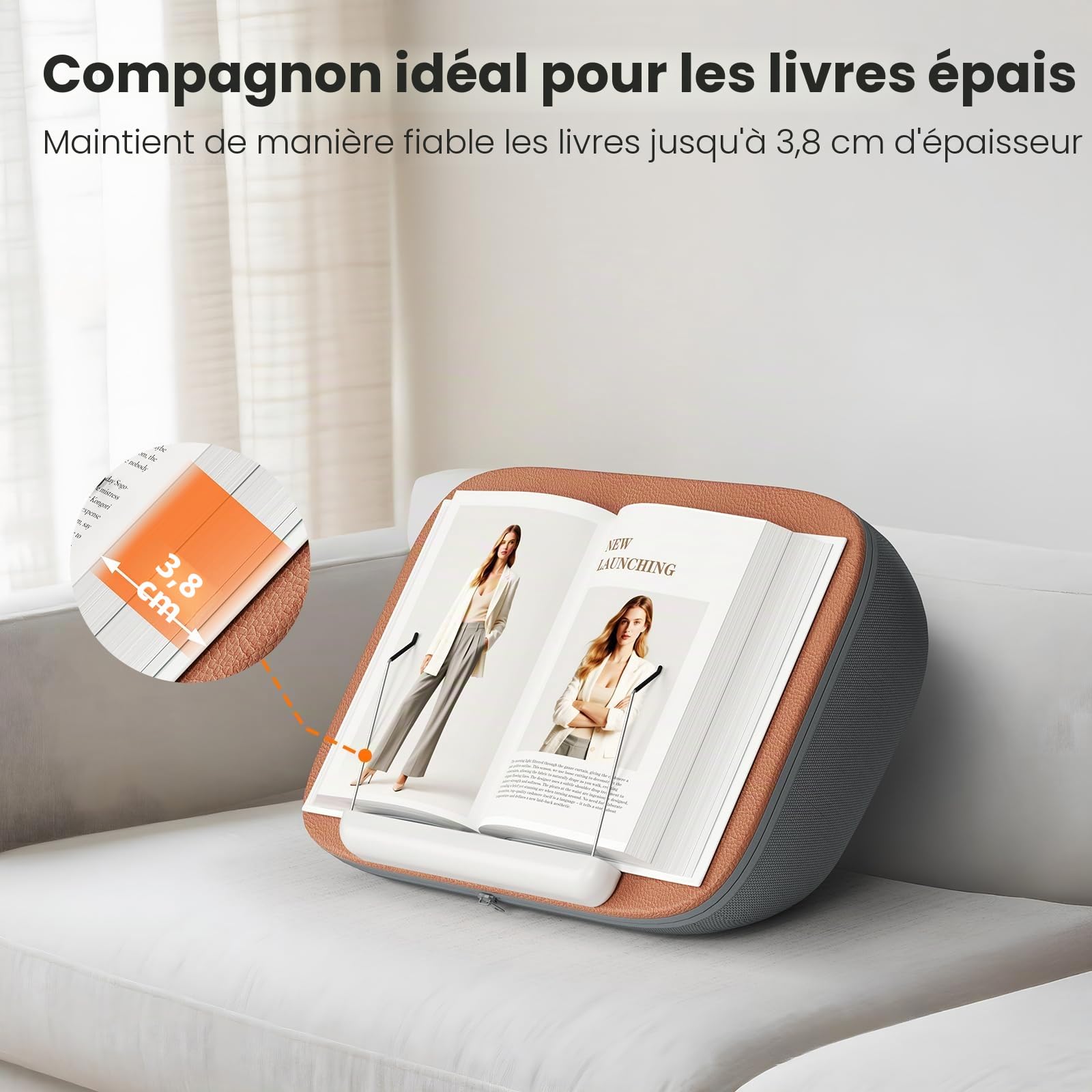 Tounee Support de lecture - Coussin beanbag ultra doux pour livres/tablettes - Lecture sans main lit/canapé - Réduit tension cervicale - Idéal lecteurs & tablettes - Gris