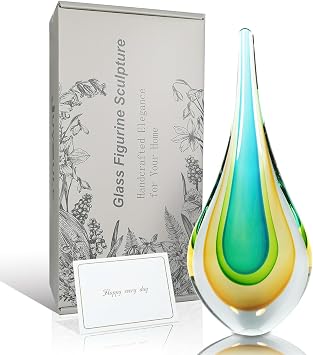 Hand Blown Glass Decor, Murano Glass Art for Home, Figurines Decorative Sculpture,Green