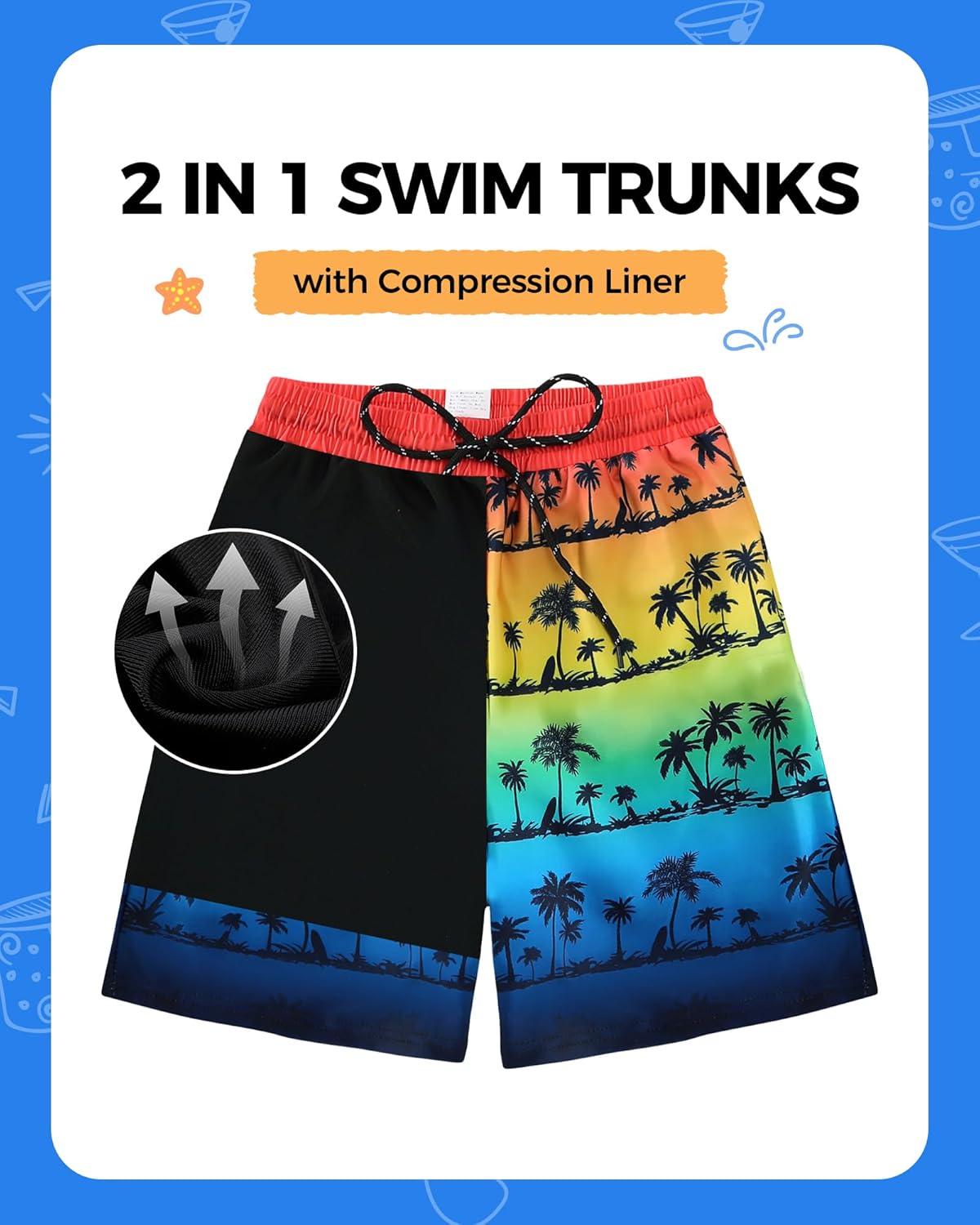 Boys Swim Trunks with Compression Liner Boys Bathing Suit Quick Dry Board Shorts Teen Kids Swimsuits - Image 3