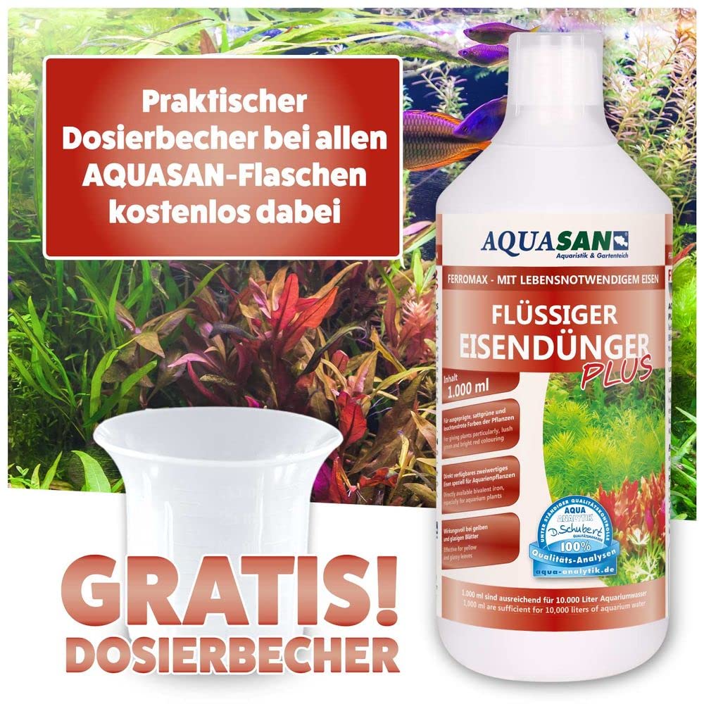 AQUASAN Aquarium FerroMax Flüssiger Eisendünger Plus (Versorgt Aquarium Pflanzen mit dem Nährstoff Eisen für sattgrüne, leuchtendrote Farben), Inhalt:5 Liter