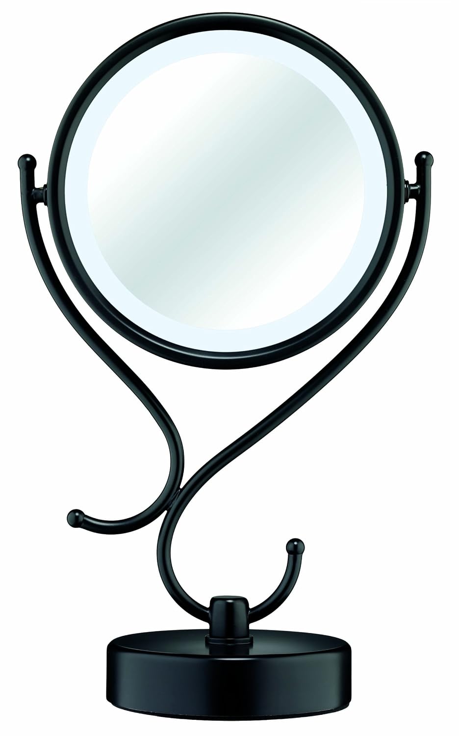 Conair Round Shaped Fluorescent Lightening Double-Sided Lighted Makeup Mirror; 1x/8x magnification; Matte Black Finish