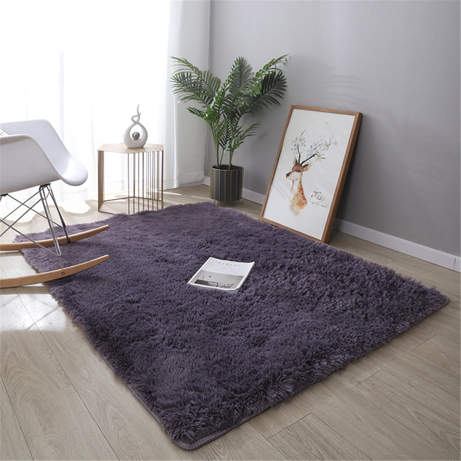 Tapis à poils longs gris violet 160x200cm pour un salon moderne