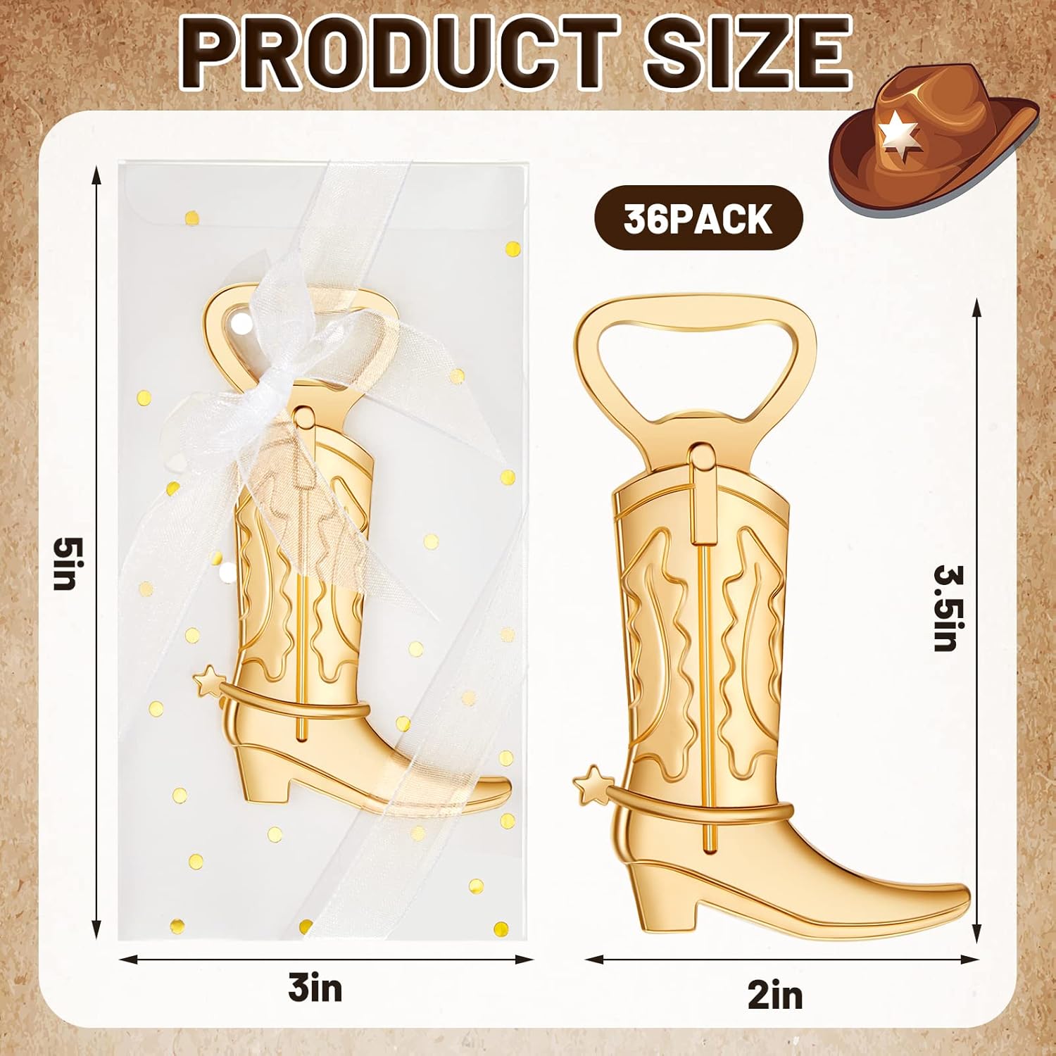 36 Pieces Cowboy Boot Bottle Openers Baby Shower Bottle Opener Favors for Guest Bridal Shower Party Bottle Opener Gifts for Baby Shower Wedding Birthday Party Favor Decoration Supplies (Gold) - Image 2