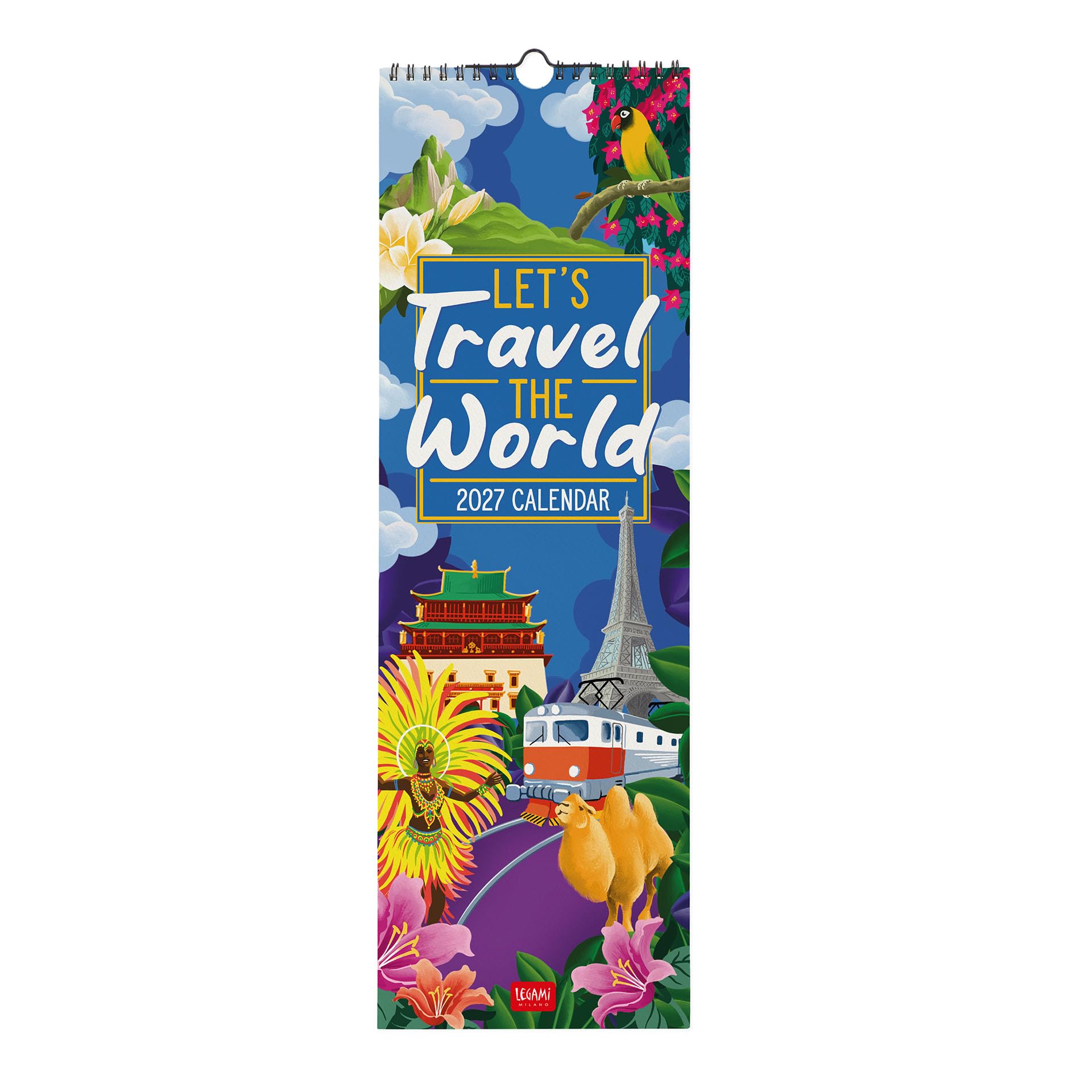 Legami - 2027 Wall Calendar, Let's Travel the World, Small Wall Calendar, 12 Months and Year Planner, in English, Space for Notes, Zodiac Signs, International Holidays, 16 x 49 cm