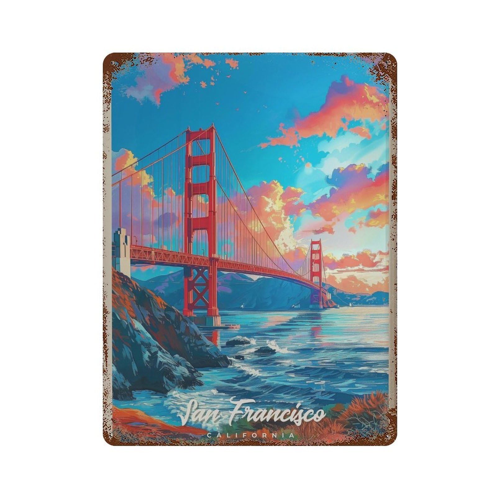 xiaoxiaoshen Golden Gate Bridge Travel Vintage San Francisco Cityscape Wall Decor Art Metal Tin Poster Modern Home Decor Art Home Bar Shop Decorations Vintage Sign 40x30cm