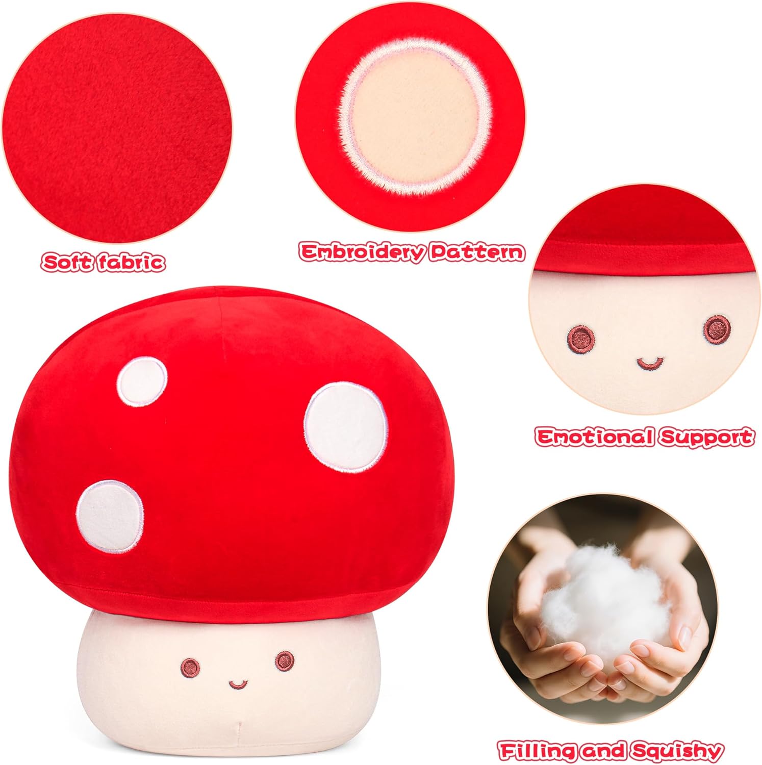 JellyMallow 14in Mushroom Plush with 3 Babies, Adorable Mushroom Stuffed Animal Plushie, Soft Fuzzy Stuffy Pillow Gifts for Kids Adults, Kawaii Plush Decor