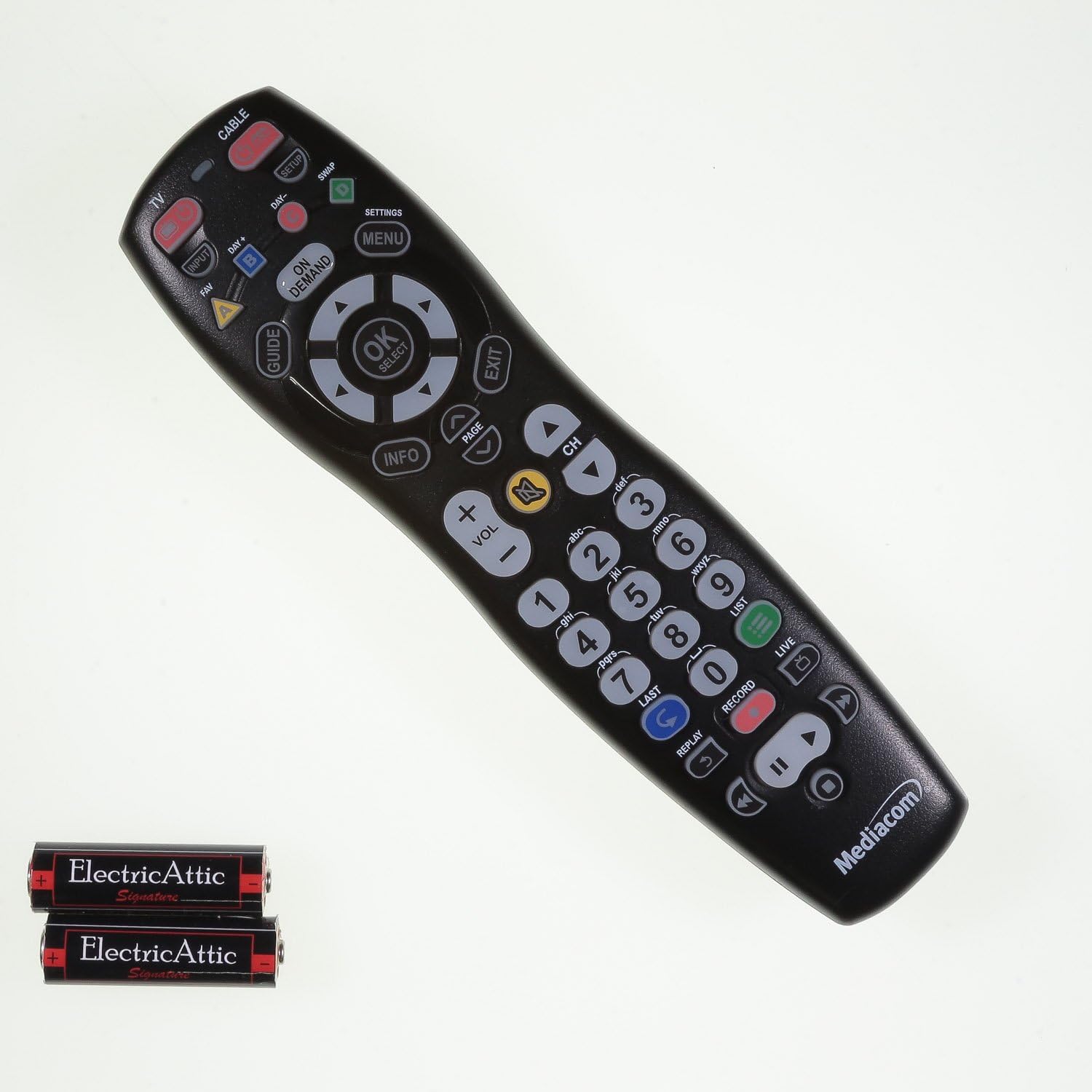 Front of Mediacom 2020B1-B2 remote control showing all buttons