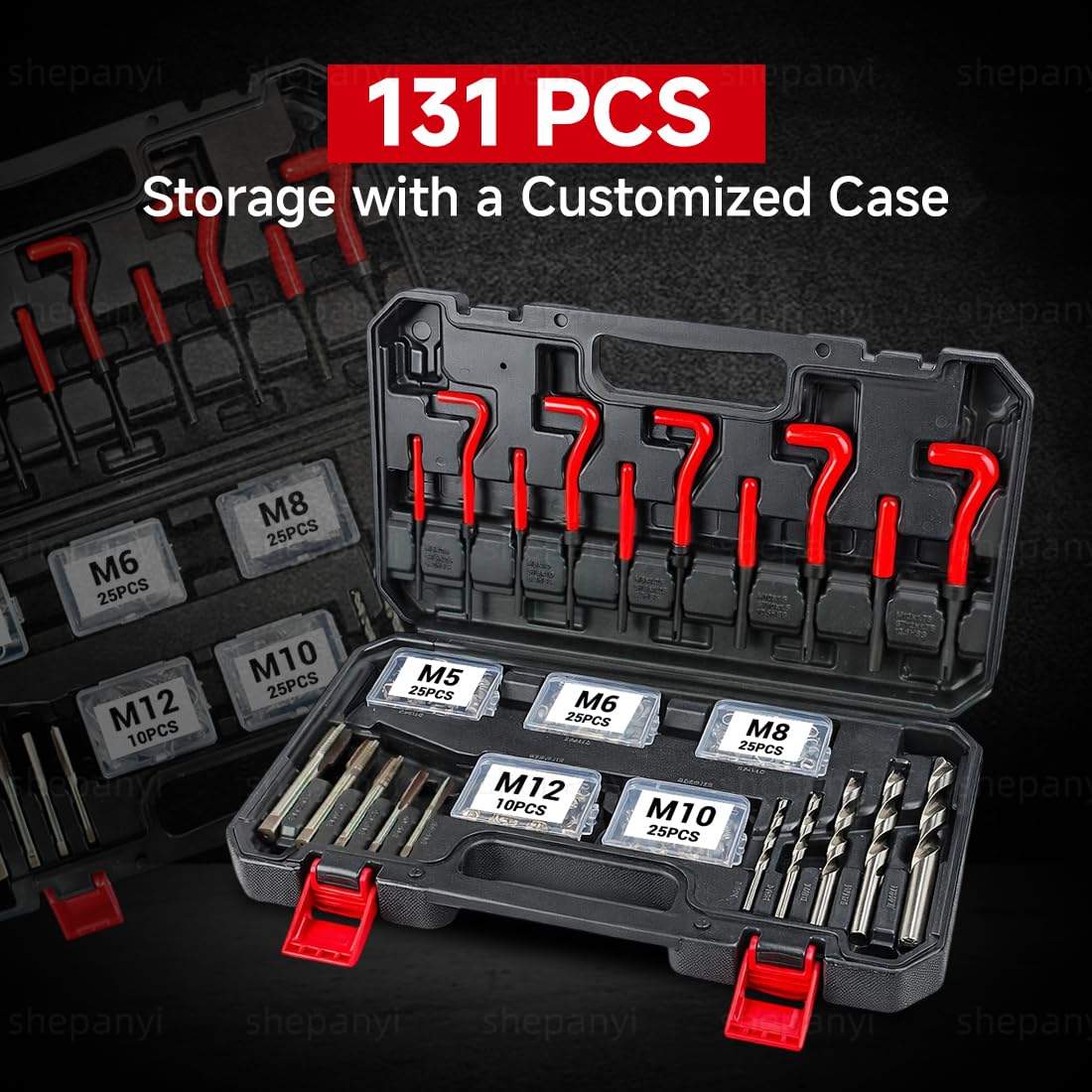 131 Pezzi Kit Riparazione filettature, Kit Riparazione filettature con Inserti M5 M6 M8 M10 M12, Manicotti, Set Helicoil, Utensili per Riparazione filettature, Punte, Manicotti