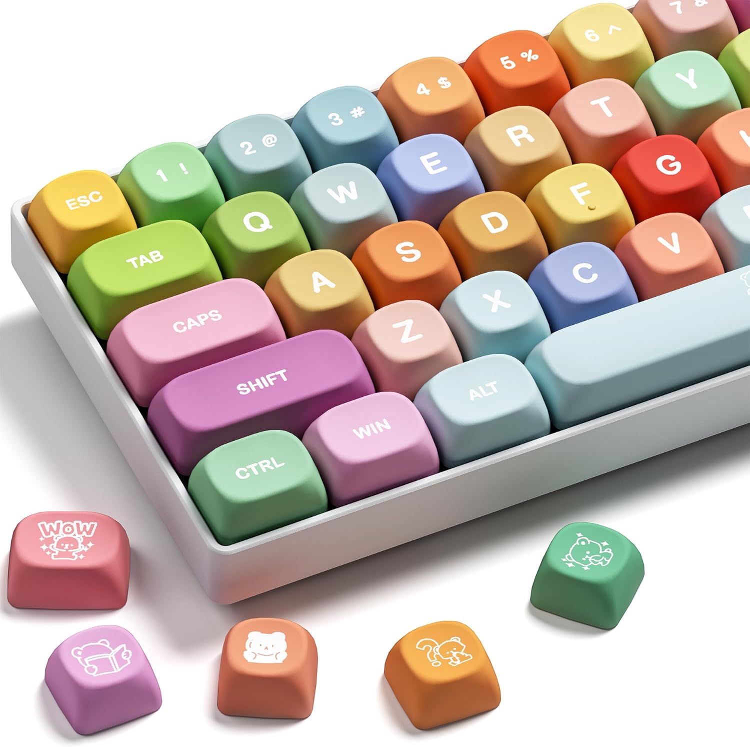 XVX Cute PBT Keycaps, Rainbow Gummy Bear Keycap Set MOA Profile, Dye-Sublimation Keyboard Keycaps Suitable for 60% 65% 75% 80% 96% 100% Layout Mechanical Keyboard with MX Switches
