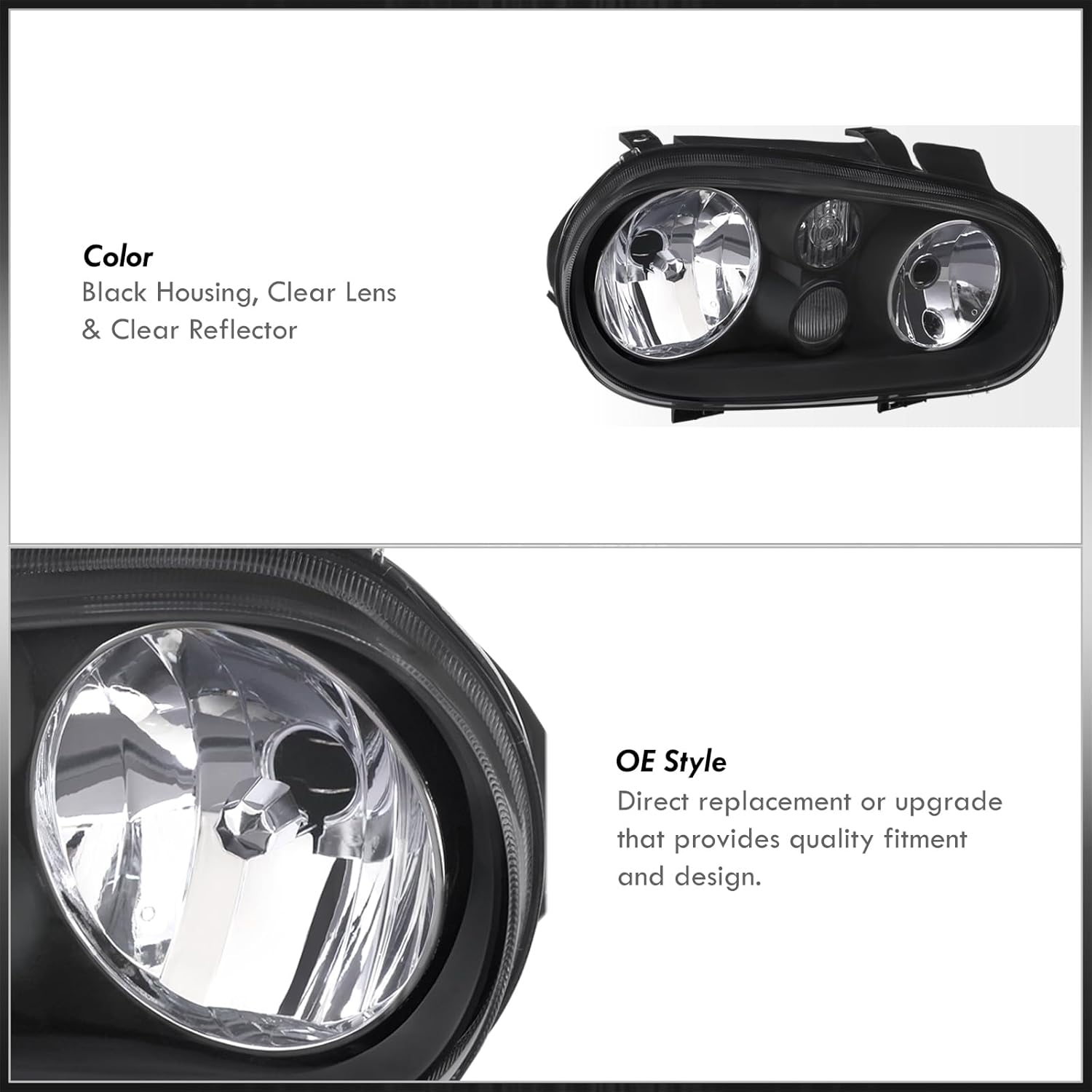 AJP Distributors Black Housing Clear Reflector Signal Headlights Driving Bumper Head Lights Lamps Assembly Pair Compatible/Replacement For Golf GTI Cabrio MK4 1999 2000 2001 2002 2003 2004 2005 2006
