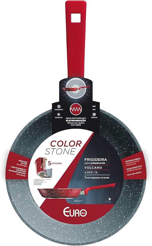 Euro Home - Frigideira 24 cm 2 l de Alumínio com Antiaderente Color Stone Volcano - ALU8303-VO