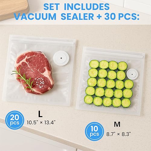 Miniatura 3 de Sellador al vacío compacto para alimentos, sellador al vacío de tanque de agua visible de mano con 30 bolsas selladoras reutilizables, sellado de