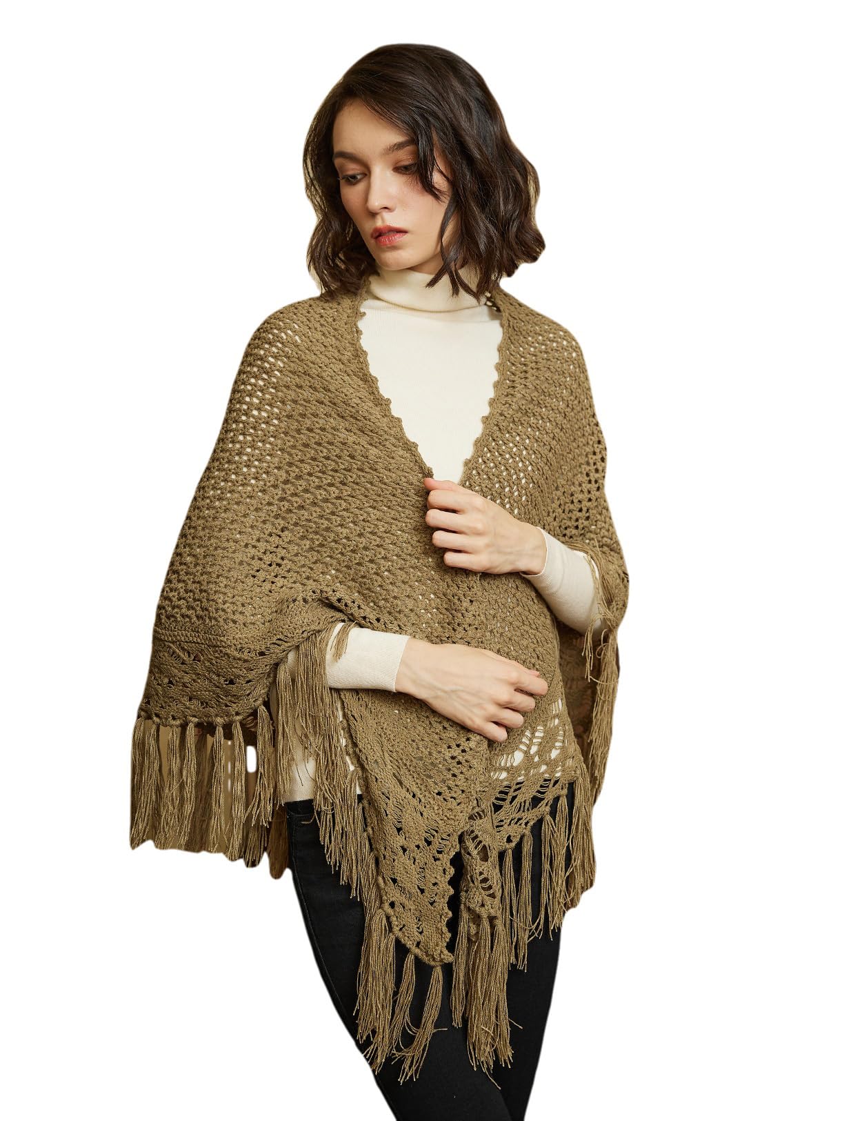 BEAUTELICATE Chal de Ganchillo Mujer Bufanda Punto Triangular Larga Flecos Estolas para Otoño Invierno