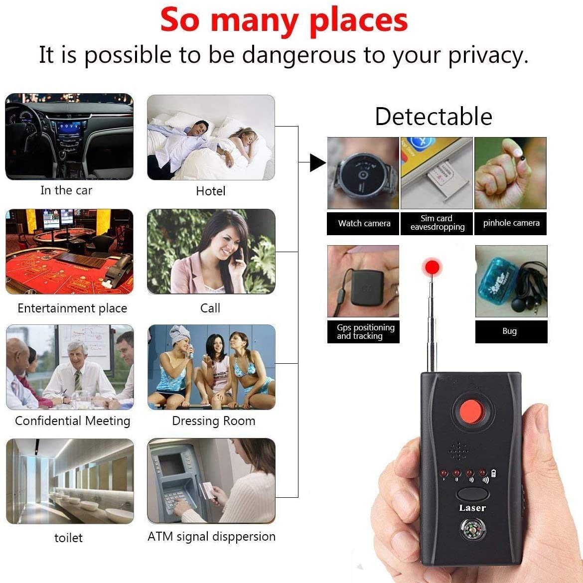 Privacy Pen CJBIN Hidden Camera Detector - RF Signal & Magnetic Field ...