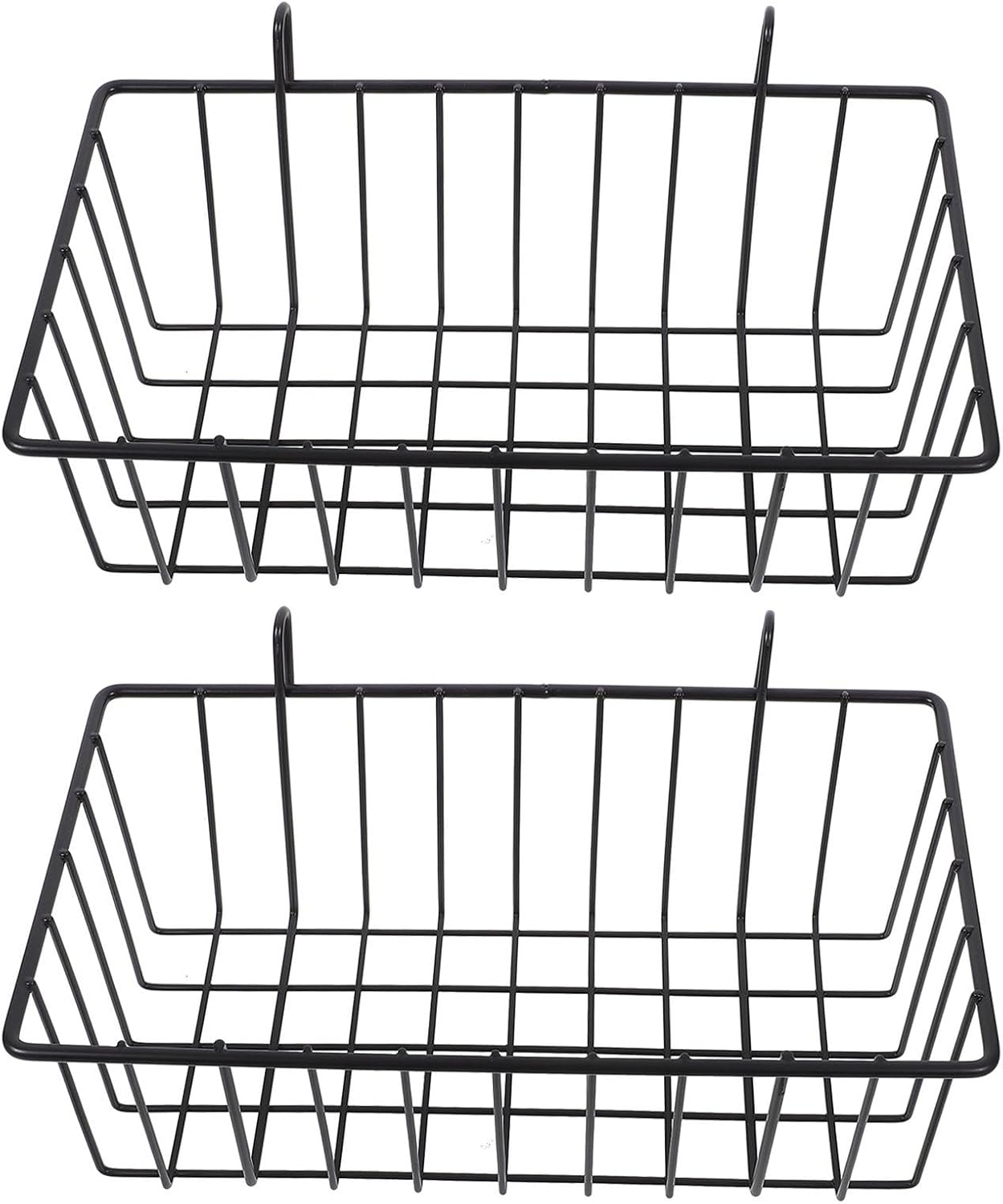 jojofuny 2pcs Black Iron Wire Hanging Storage Baskets Designed for Grid Wall with Ample Storage Space, for Organizing Paint Brushes and Sports Equipment in Garages or Kitchens
