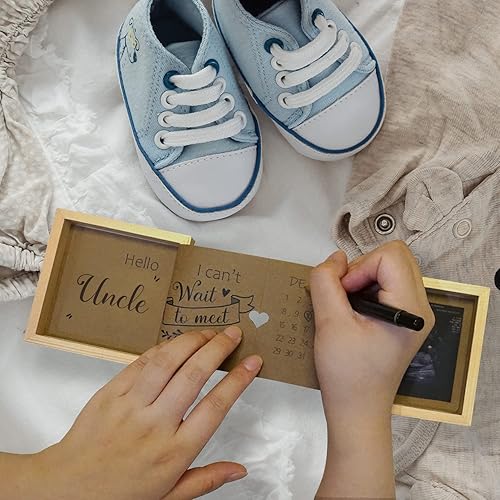 Miniatura 3 de HAMUIERS Anuncio de embarazo para tío ideas de anuncio de bebé marco de fotos ultrasonido caja de recuerdo de madera